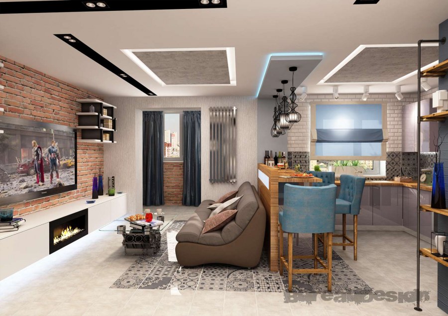 Кухня-гостиная 22м2 эколофт