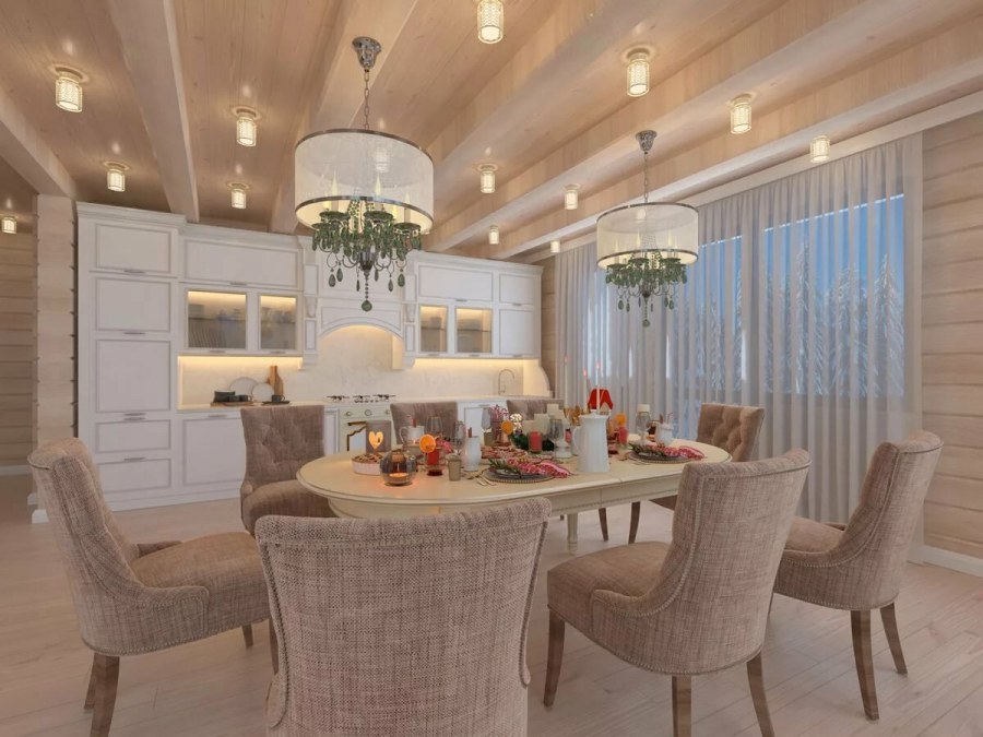 Кухня гостиная в загородном доме