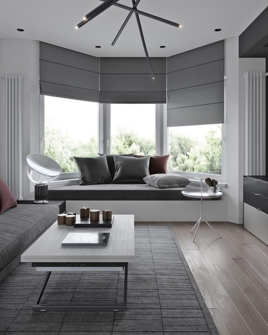 Современная гостиная в серых тонах