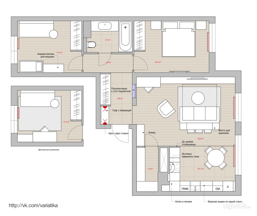 Дизайнерская планировка двухкомнатной квартиры