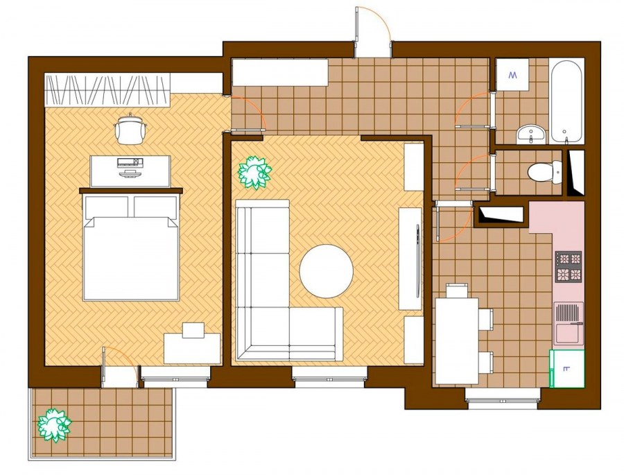 Перепланировка линейной двушки 50кв