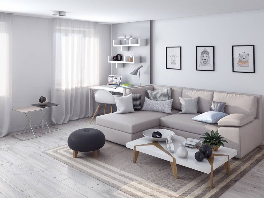 Серый диван в скандинавском стиле