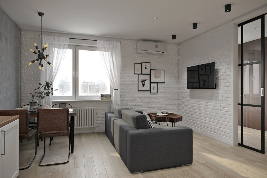 Дизайн кафе 80 кв с двумя окнами