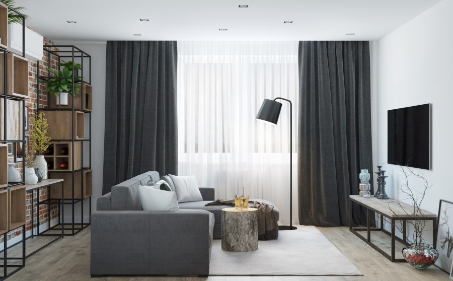 Интерьер студии лофт 30кв