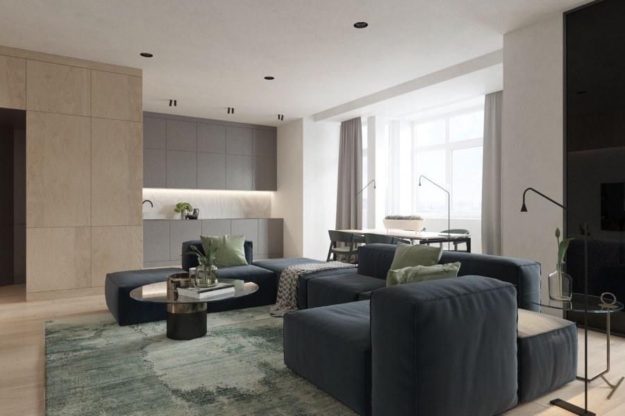 Контемпорари интерьер гостиная