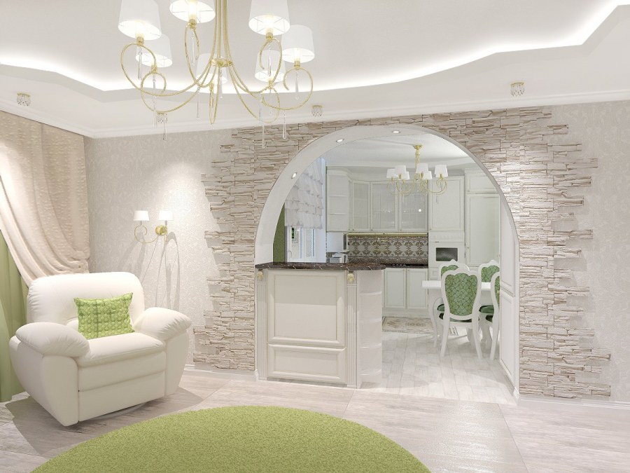 Кухня студия с аркой