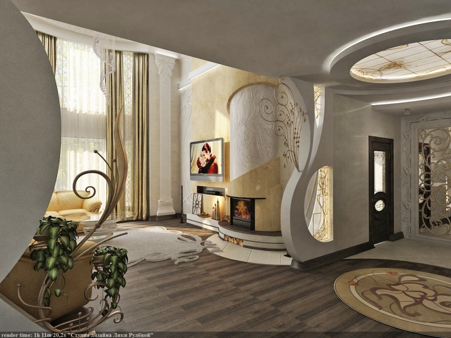 Потолок из гипсокартона для гостиной арка