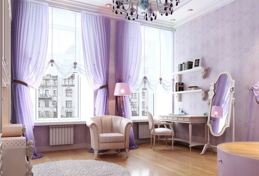 Интерьер в нежно сиреневых тонах на даче