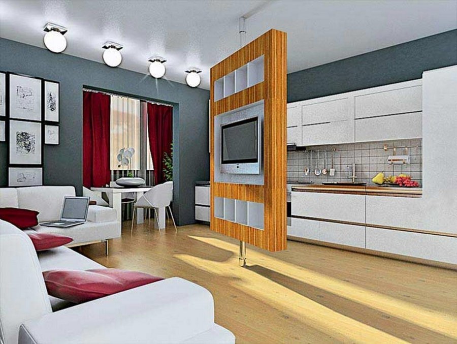 Зонирование кухни и гостиной