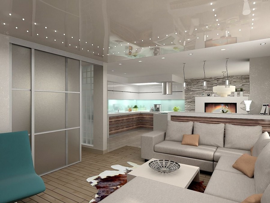 Кухня гостиная зонирование в современном стиле