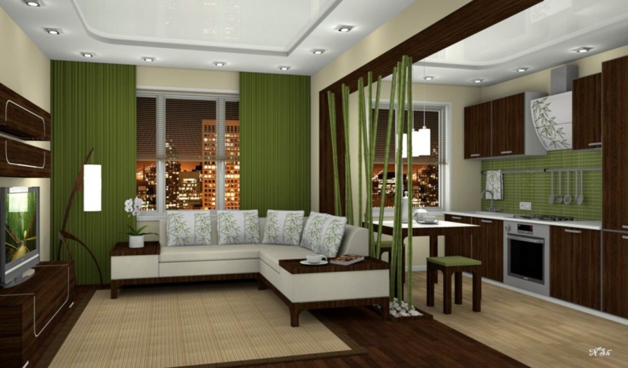 Зонирование кухни и гостиной