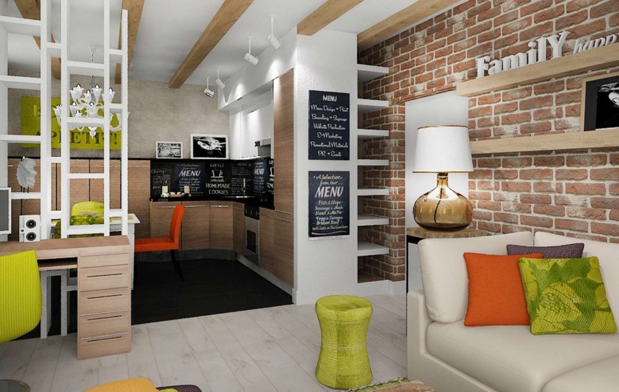 Интерьер лофт гостиная 30кв