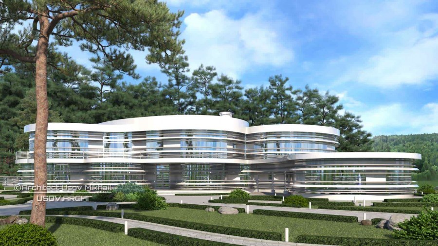 Дом камень дерево стекло