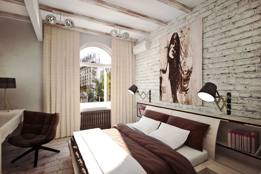 Женская спальня в стиле лофт