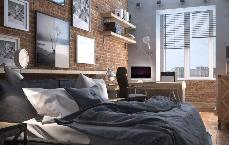 Спальня для молодого человека в стиле лофт