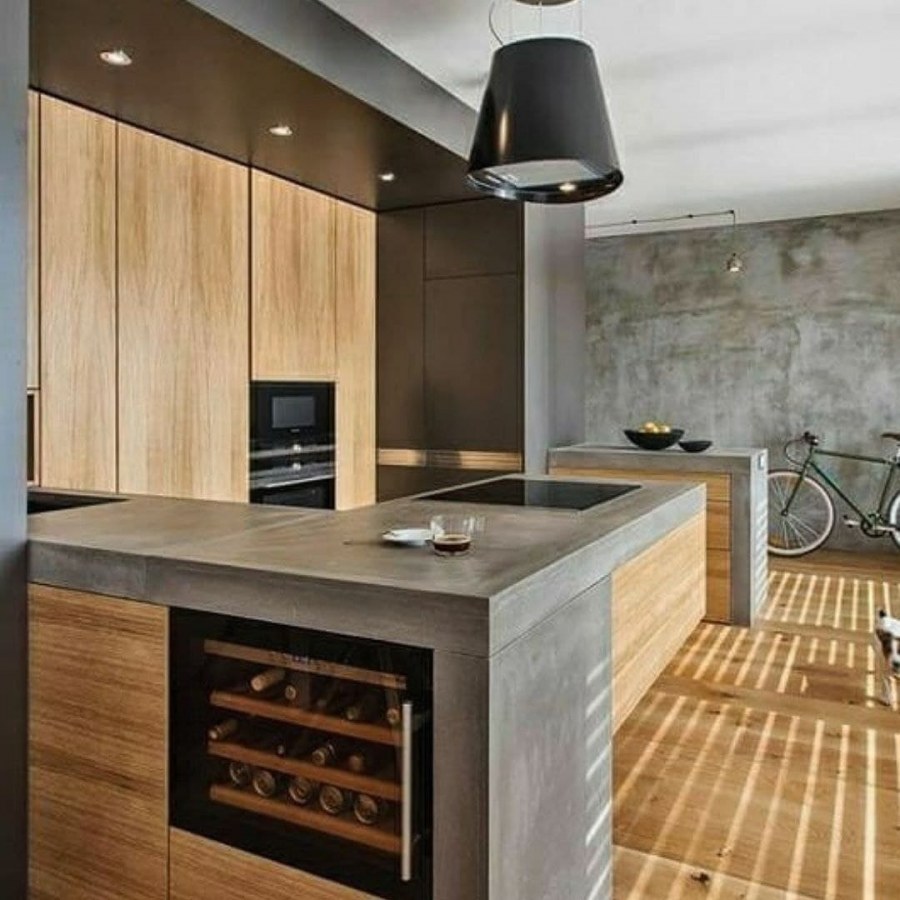 Кухня бетон и дерево фото