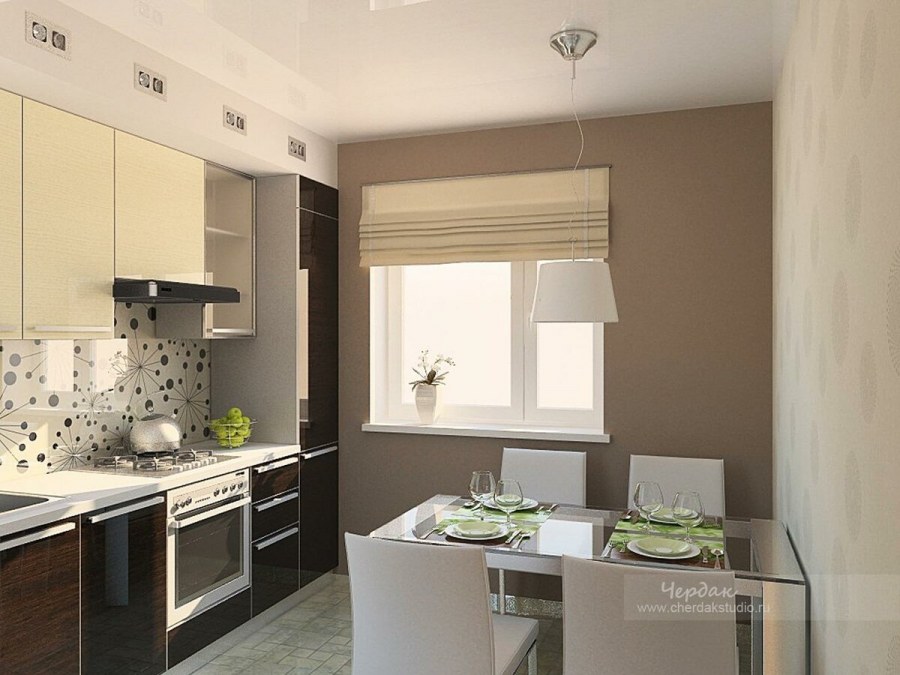 Небольшая кухня в бежевых тонах