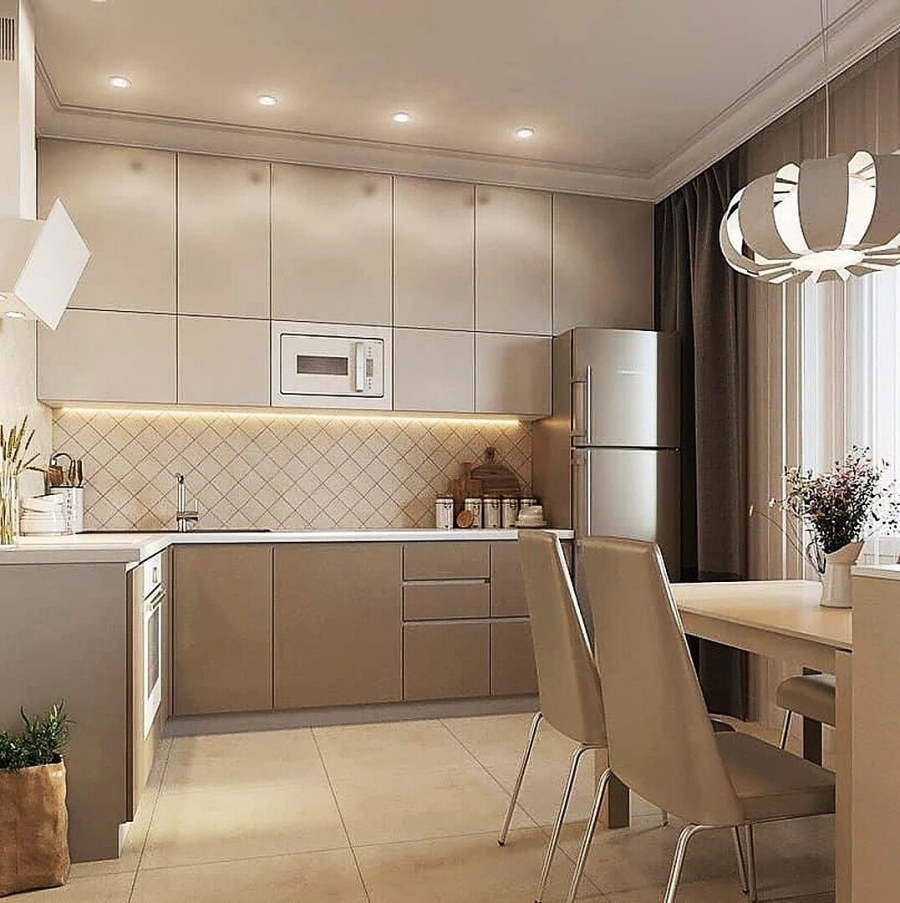 Кухня светло коричневая в современном стиле