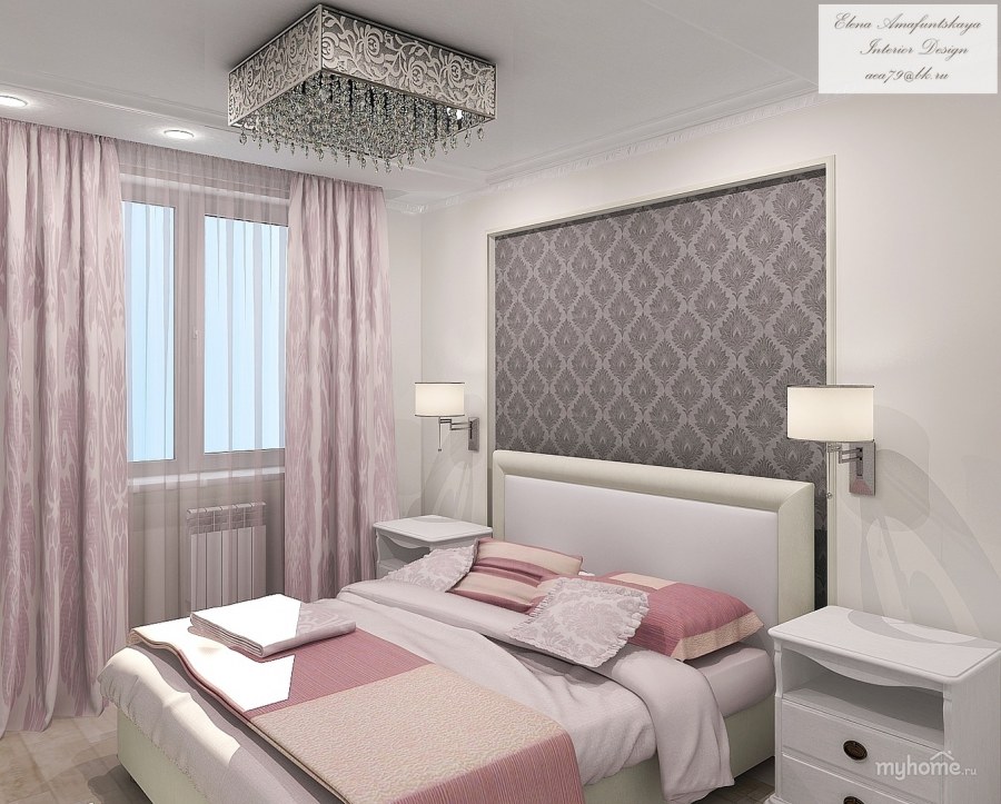 Пепельно розовая спальня
