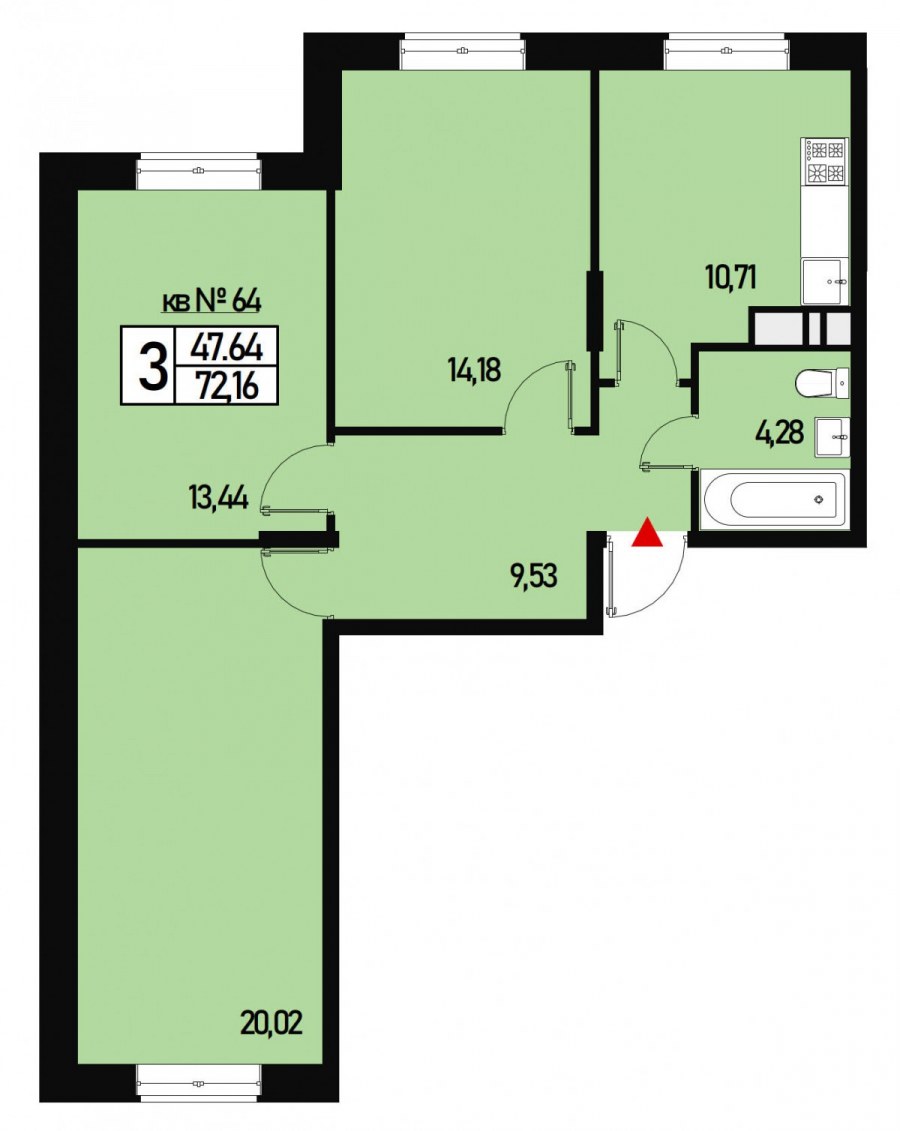 Поэтажный план однокомнатной квартиры 33.9м квадратных Румянцево парк