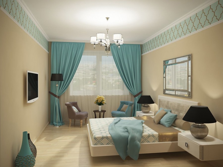 Сочетание бежевого и бирюзового