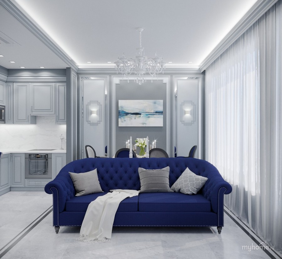 Гостиная в холодных тонах