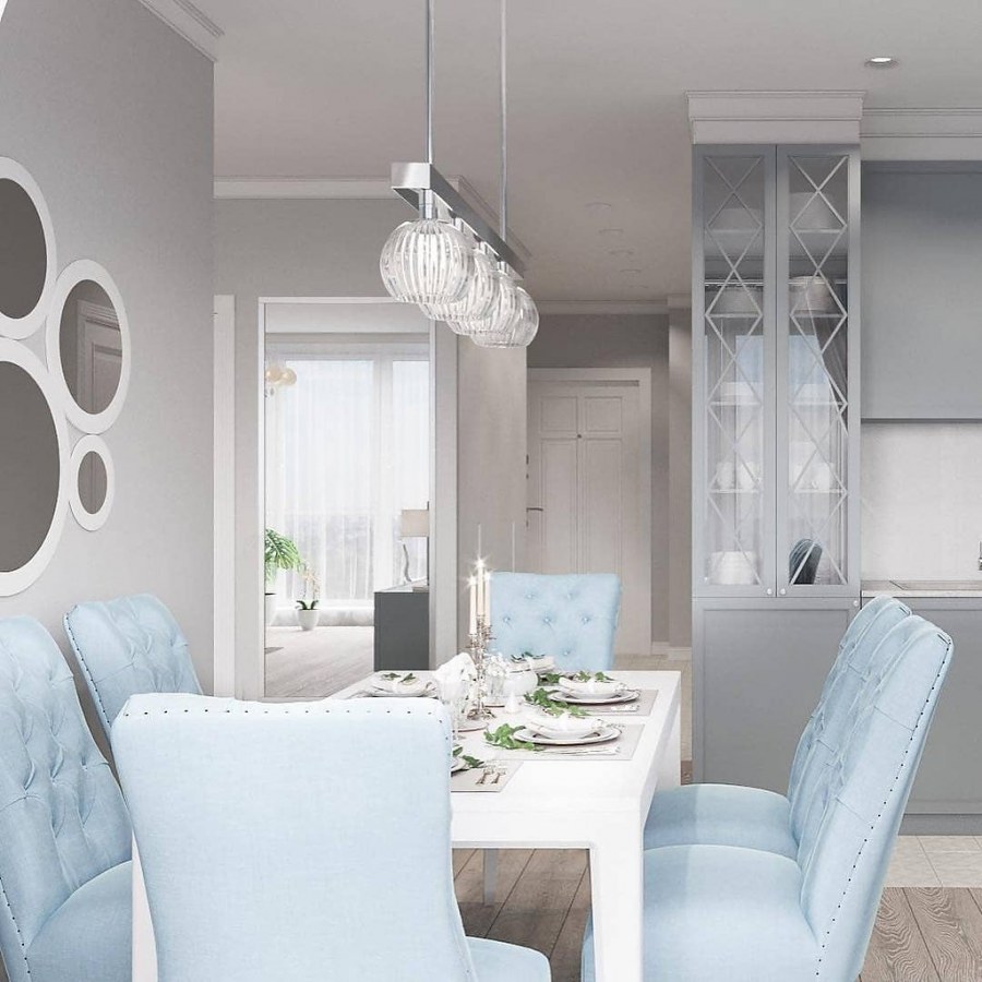 Кухня-гостиная в голубых тонах