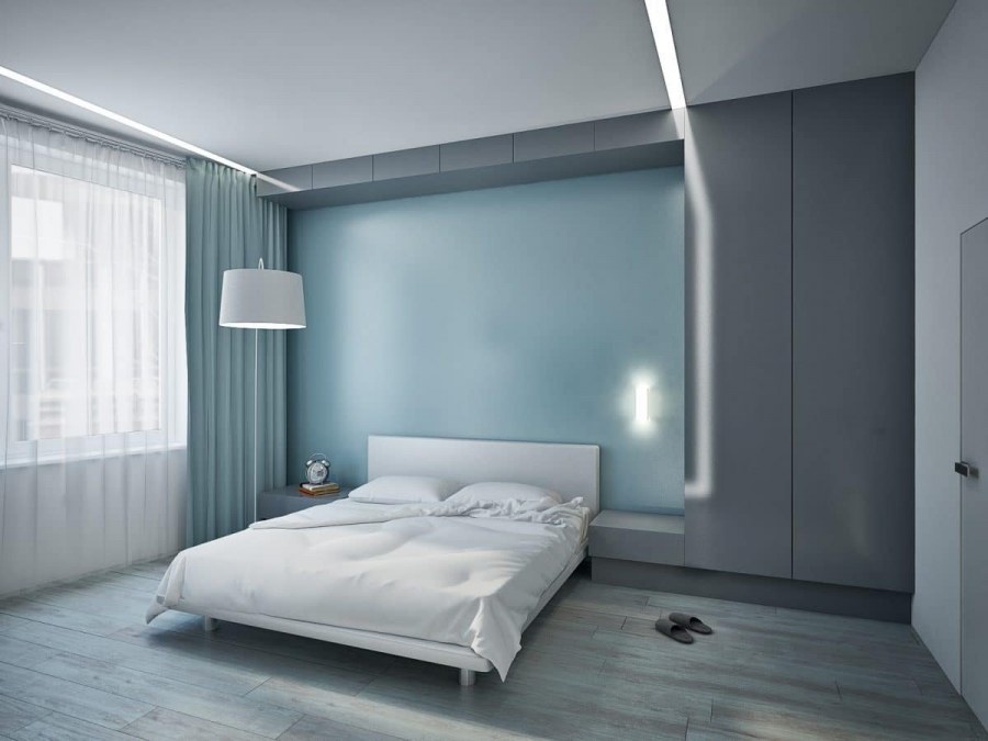 Спальня в серо голубых тонах