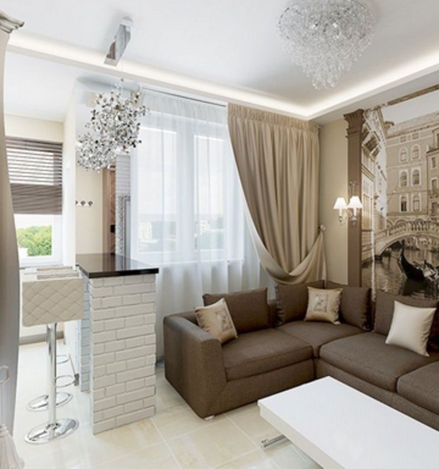 Гостиная в кофейно-молочных тонах