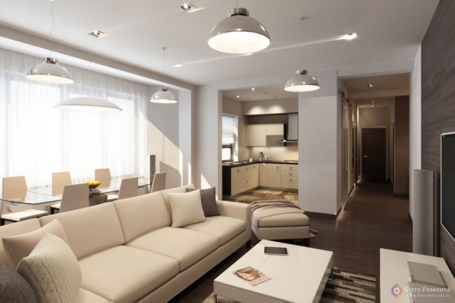 Кухня гостиная беж