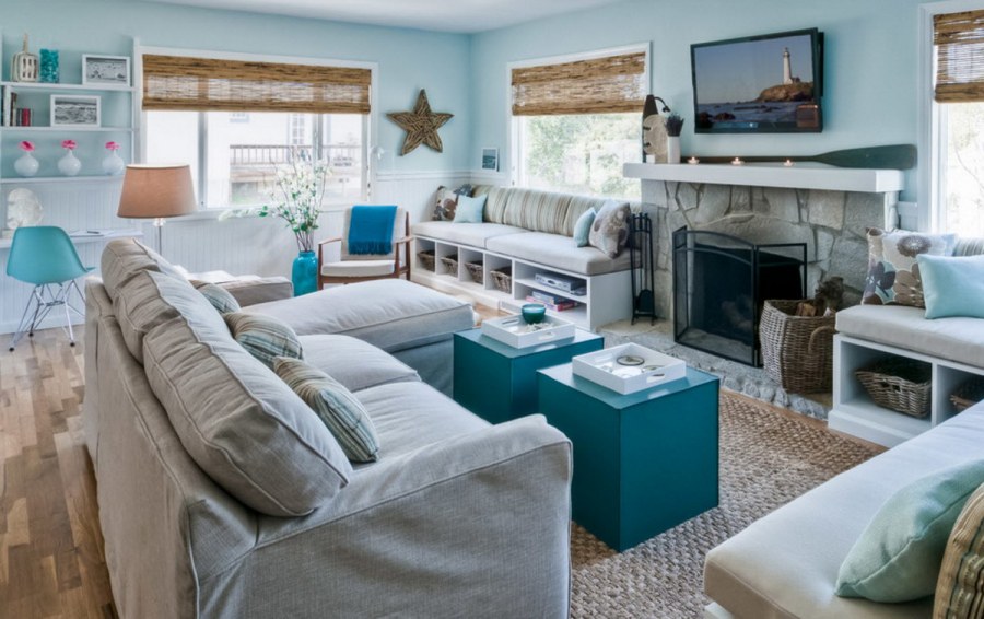Интерьер гостиной в голубых тонах