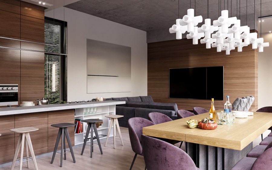 3d панели дерево в интерьере обеденного стола