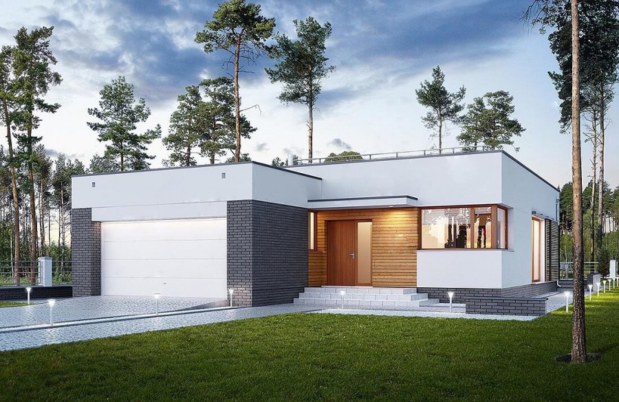 Одноэтажный дом с плоской крышей 100м2