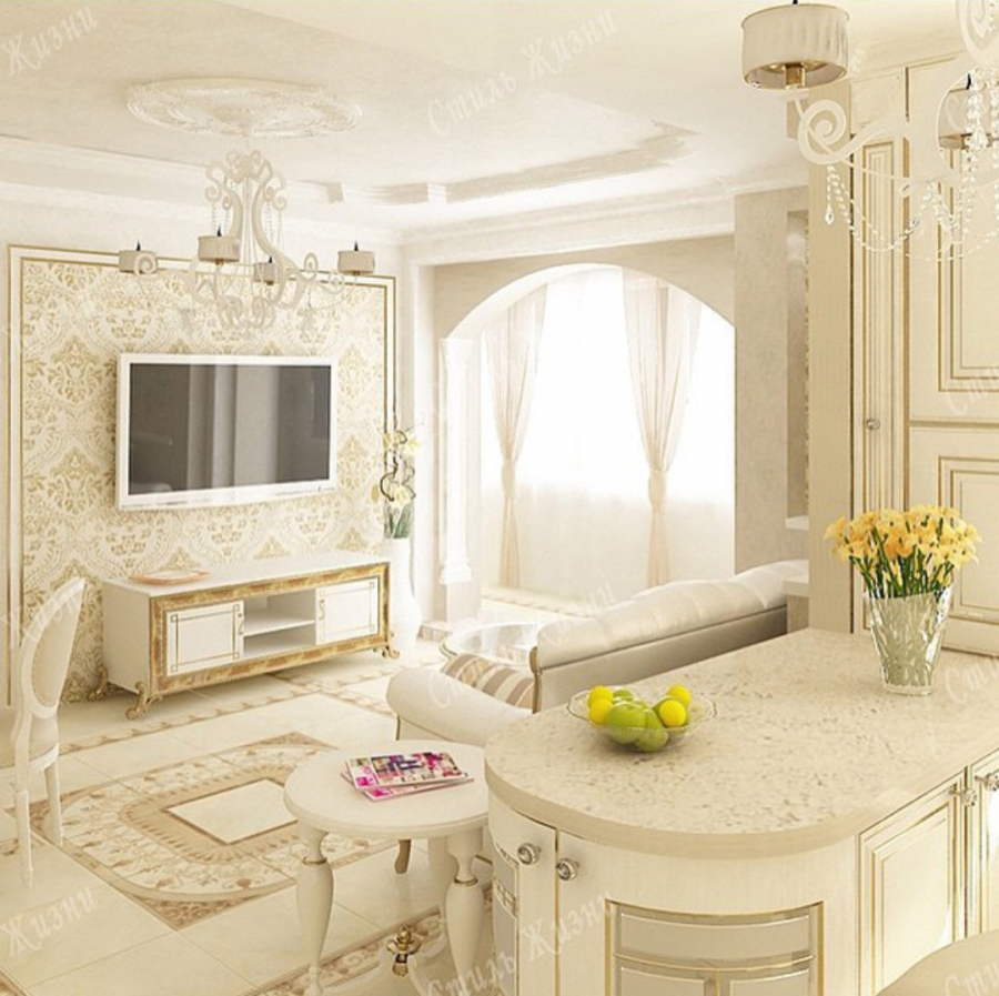 Кухня-гостиная в стиле современная классика