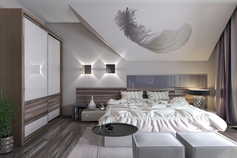 Спальня на мансарде в современном стиле
