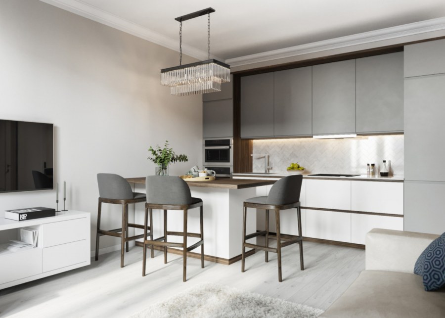 Потолок гостиная совмещенная с кухней