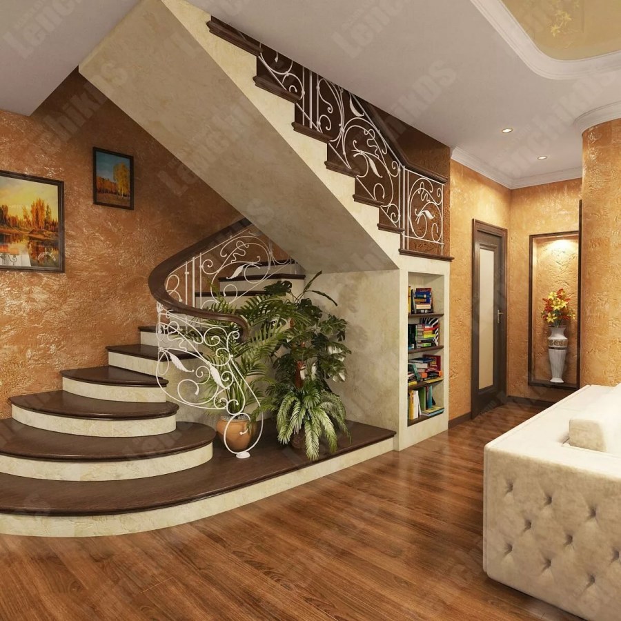 Гостиная с лестницей