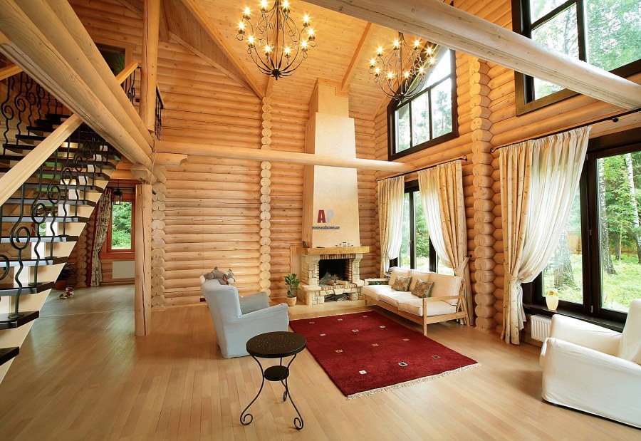 Дом из оцилиндрованного бревна интерьер