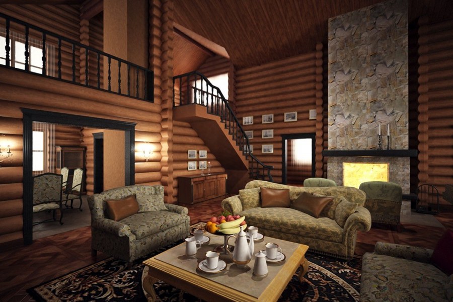 Деревянный дом внутри