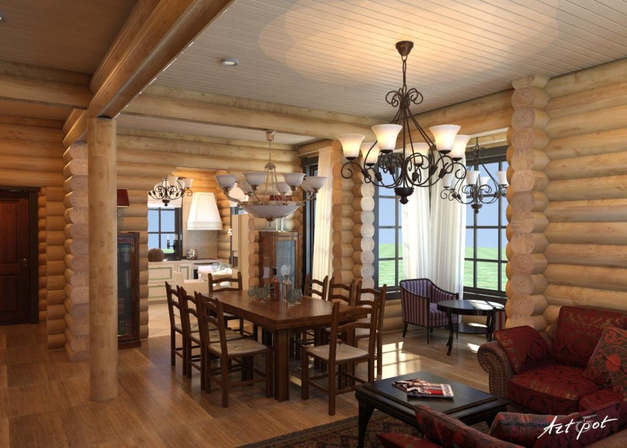 Деревянный дом сруб внутри