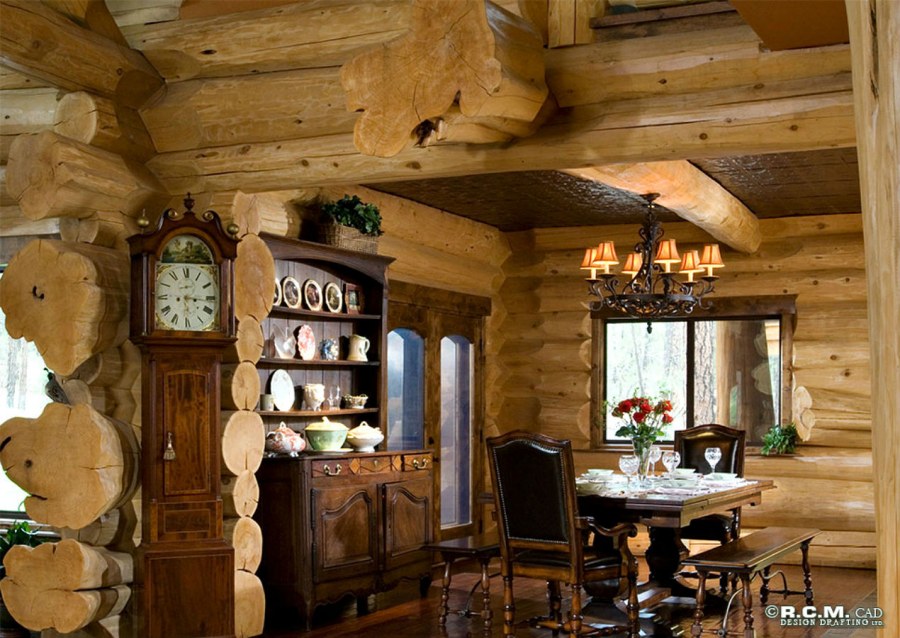 Гостиная в доме из оцилиндрованного бревна