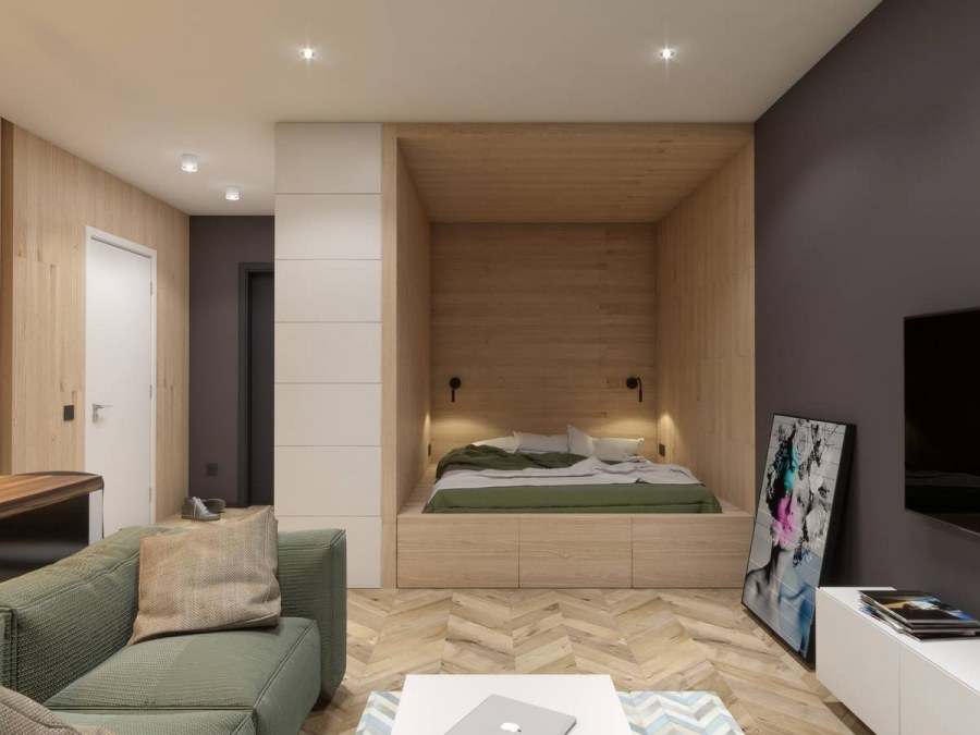 Кровать в нише в однокомнатной квартире