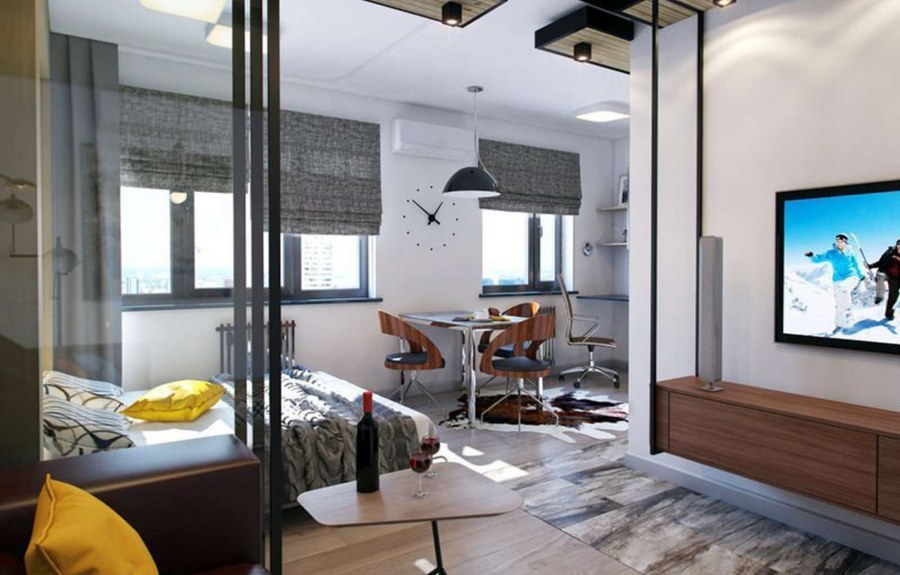 Интерьер однокомнатной квартиры студии 40 кв.м