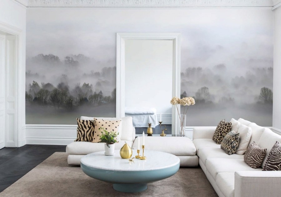 Серые фотообои в интерьере