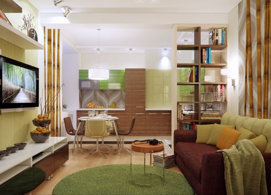 Зонирование гостиная столовая