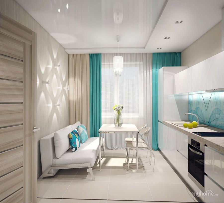 Кухня в бело бирюзовых тонах