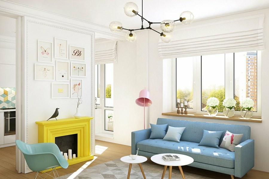 Кухня гостиная в ярких тонах