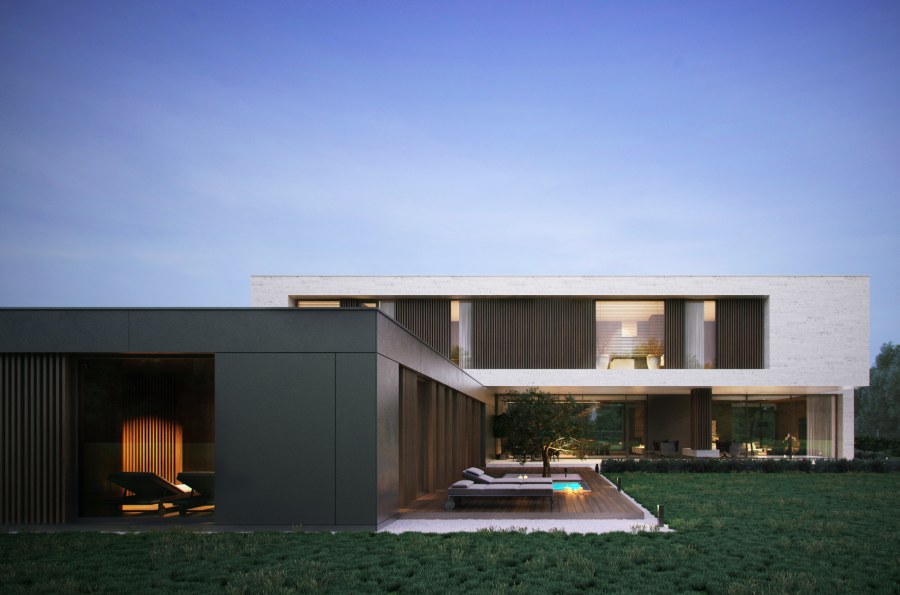 Одноэтажный дом с панорамными окнами