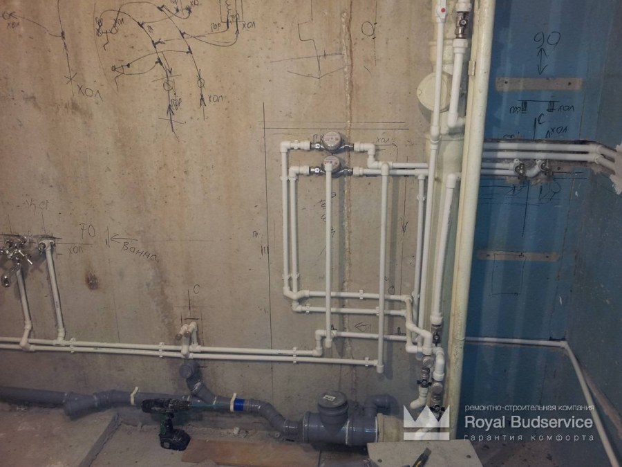 Открытая прокладка труб в ванной