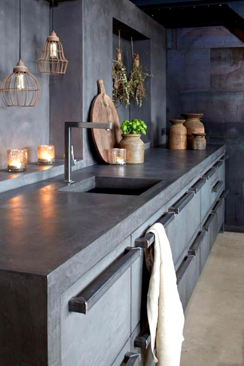 Кухни лофт столешня под дерево